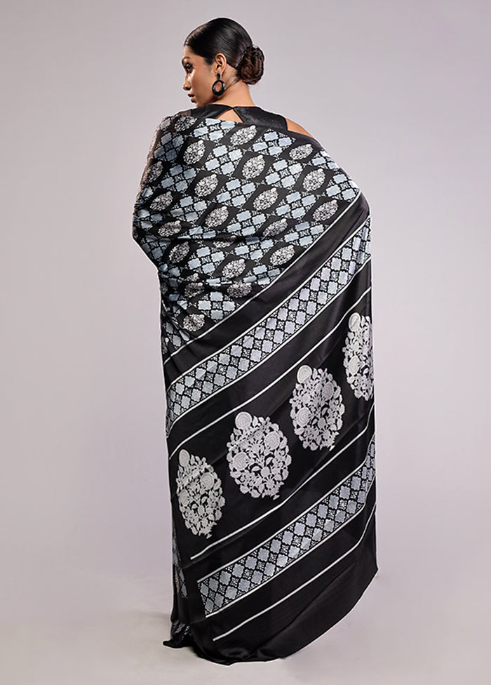 Black Printed Silk Saree With Blouse Piece