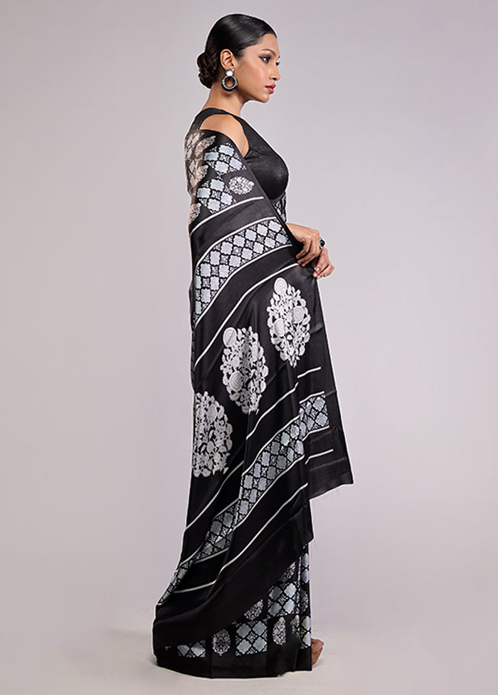 Black Printed Silk Saree With Blouse Piece