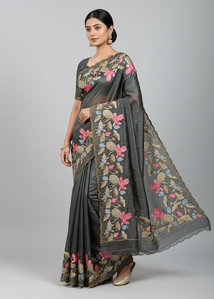 Green Tissue Silk Saree With Blouse Piece
