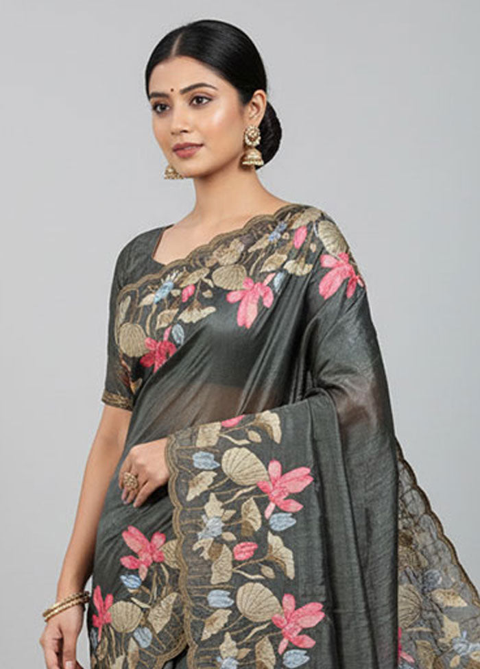 Green Tissue Silk Saree With Blouse Piece
