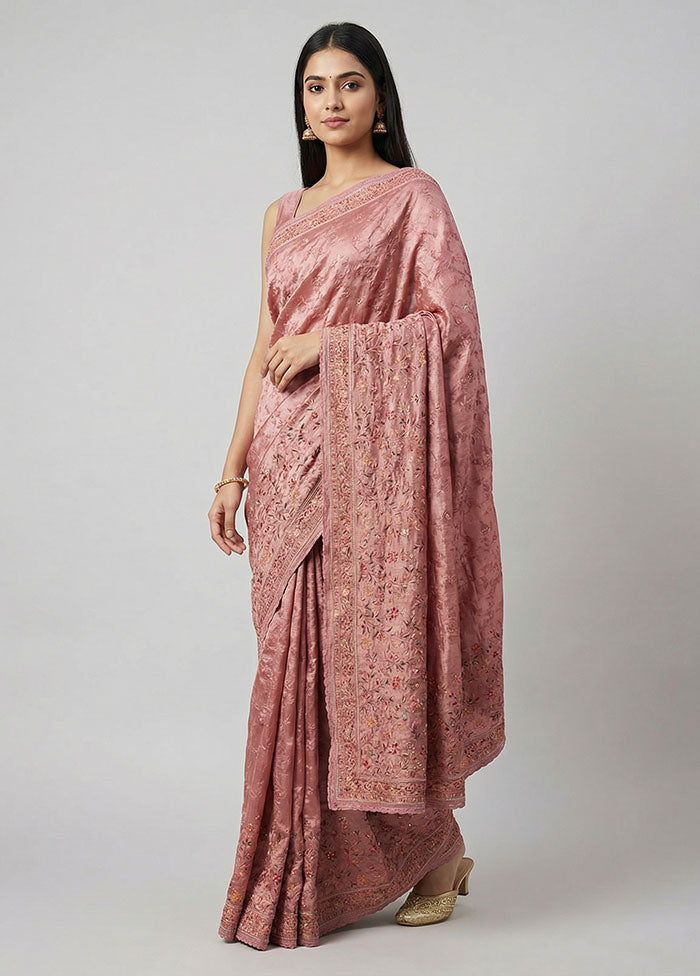 Pink Chiffon Silk Saree With Blouse Piece