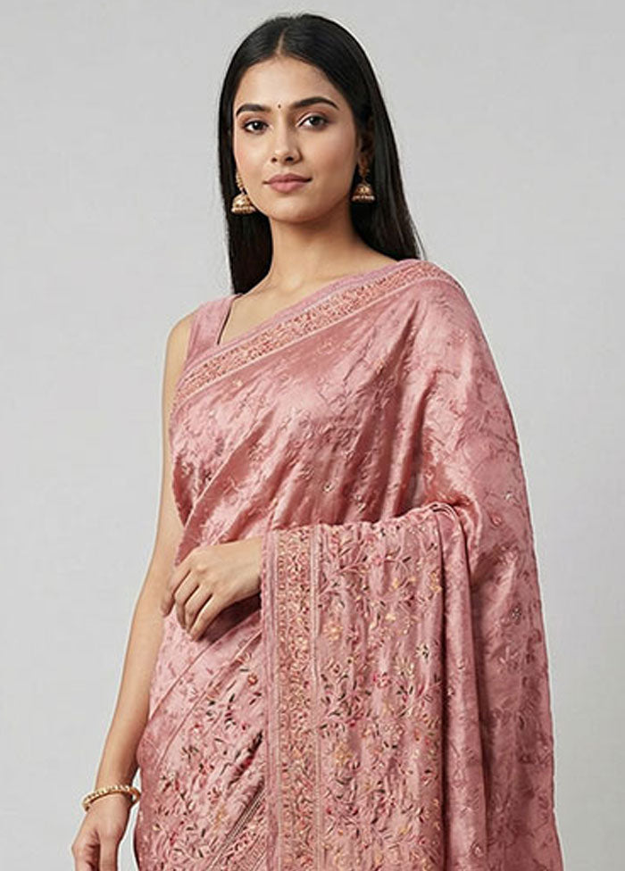 Pink Chiffon Silk Saree With Blouse Piece