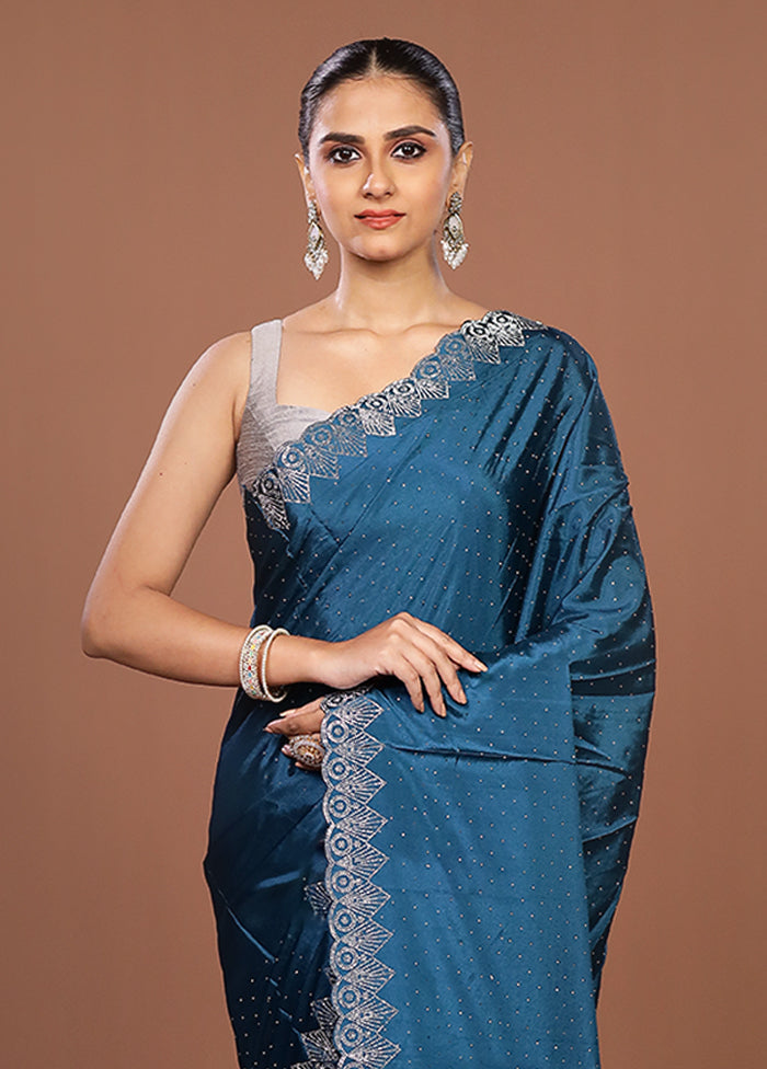 Blue Dupion Silk Saree With Blouse Piece
