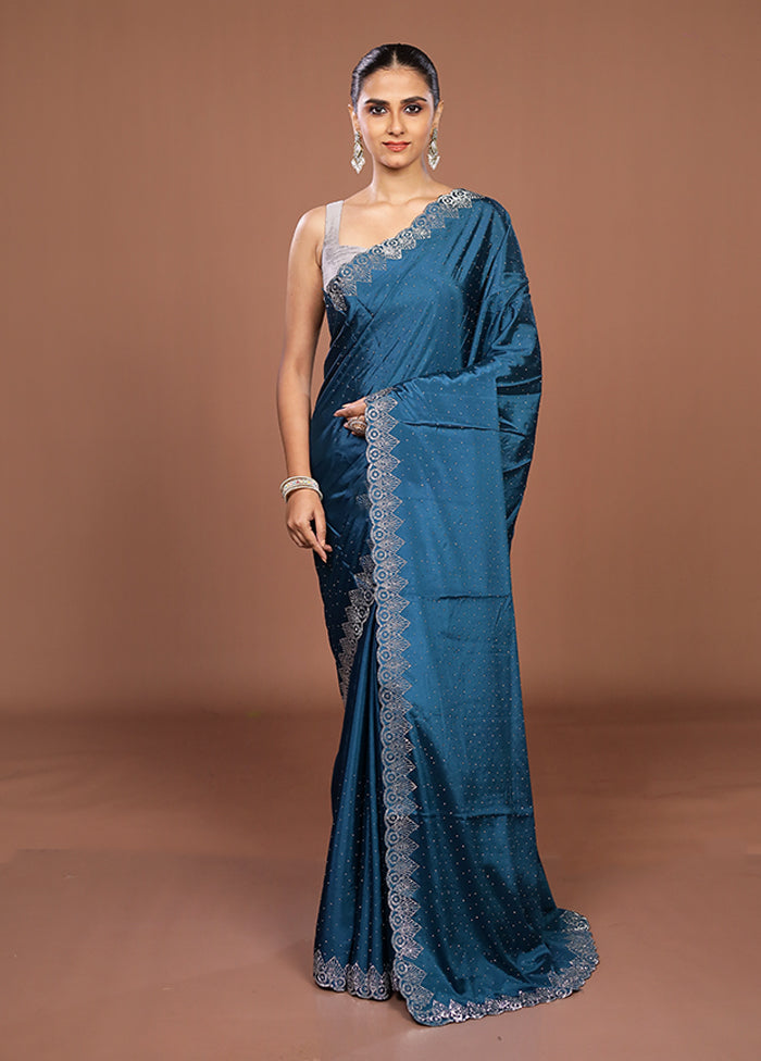 Blue Dupion Silk Saree With Blouse Piece