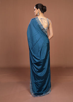 Blue Dupion Silk Saree With Blouse Piece