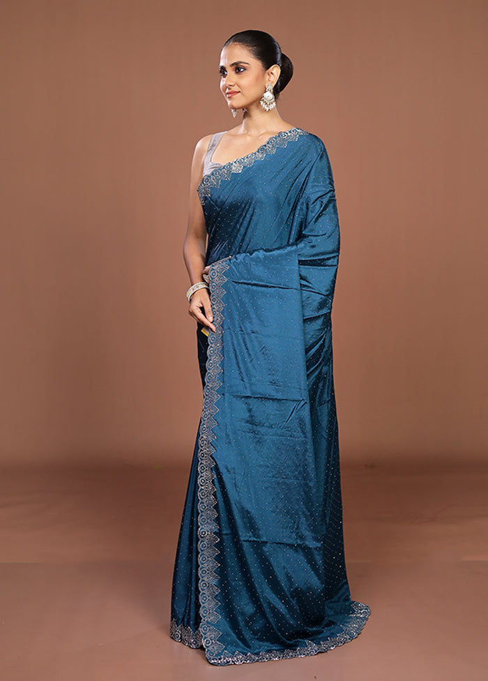 Blue Dupion Silk Saree With Blouse Piece