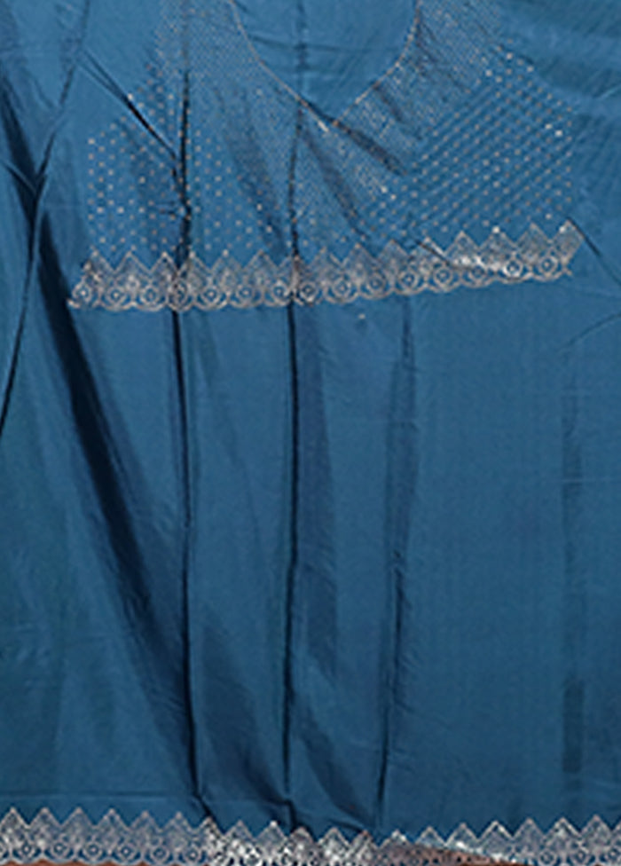 Blue Dupion Silk Saree With Blouse Piece