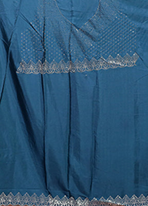 Blue Dupion Silk Saree With Blouse Piece