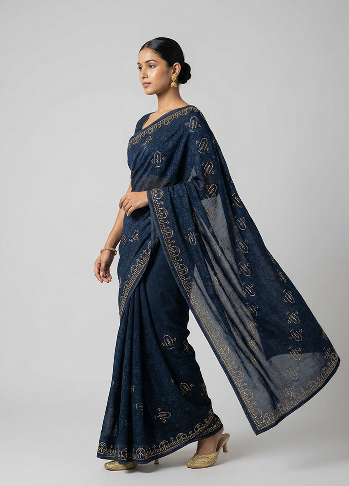 Blue Chiffon Silk Saree With Blouse Piece