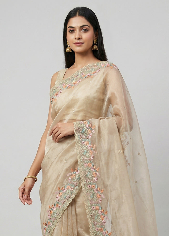Cream Organza Saree With Blouse Piece