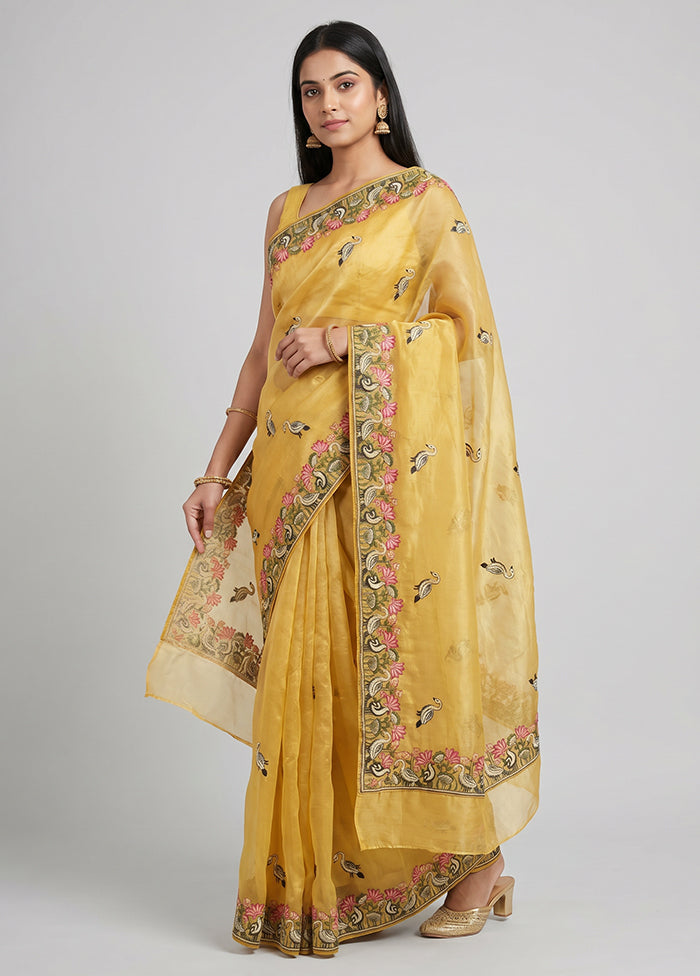 Yellow Organza Saree With Blouse Piece