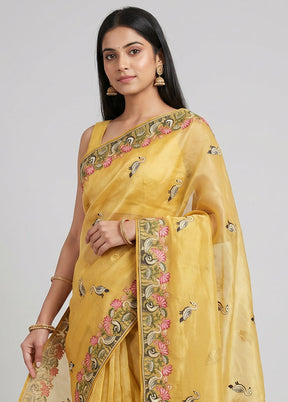 Yellow Organza Saree With Blouse Piece