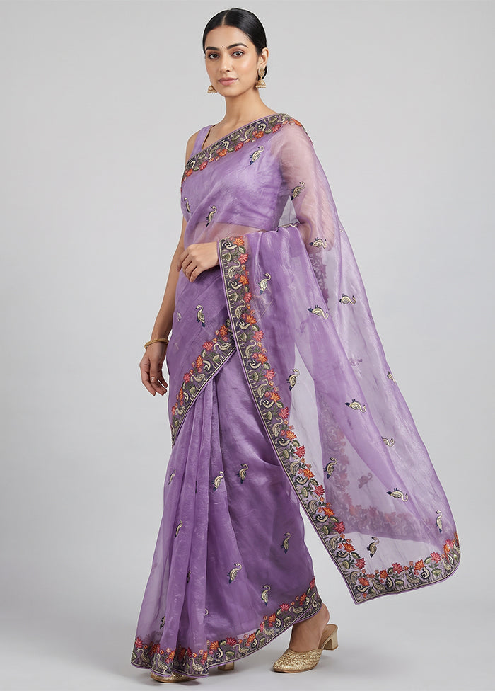 Purple Organza Saree With Blouse Piece