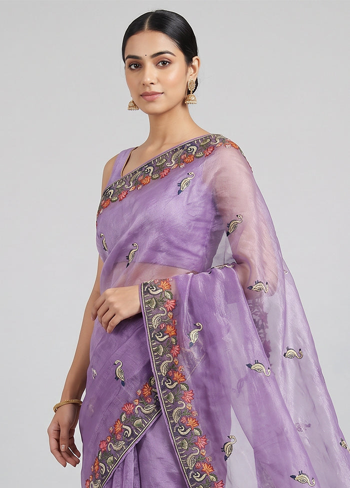 Purple Organza Saree With Blouse Piece