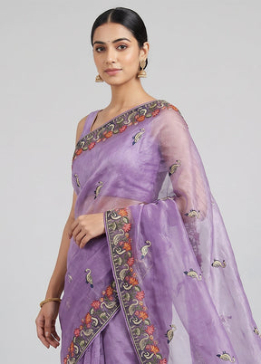 Purple Organza Saree With Blouse Piece
