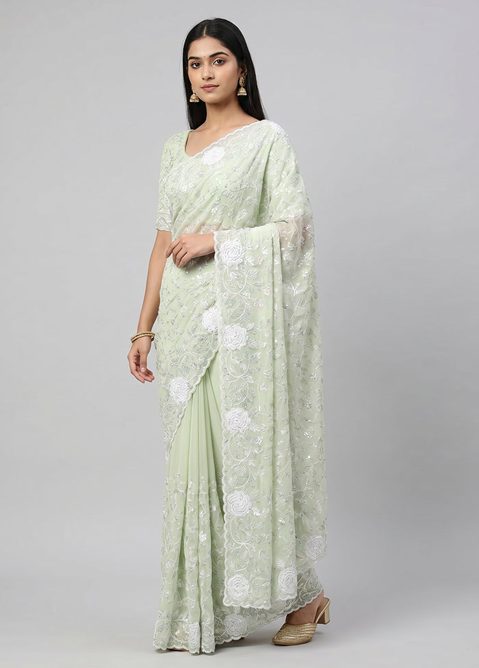 Green Chiffon Silk Saree With Blouse Piece