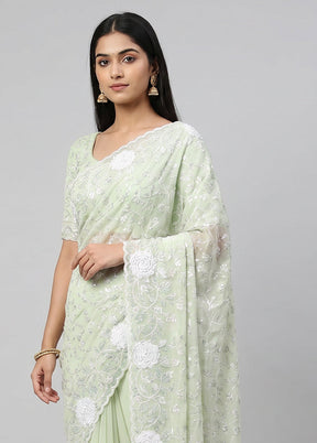 Green Chiffon Silk Saree With Blouse Piece