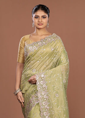 Green Handloom Chiffon Pure Silk Saree With Blouse Piece