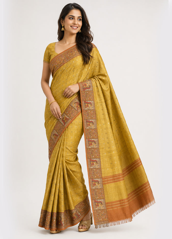 Yellow Tussar Silk Saree With Blouse Piece