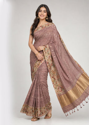 Cream Tussar Silk Saree With Blouse Piece