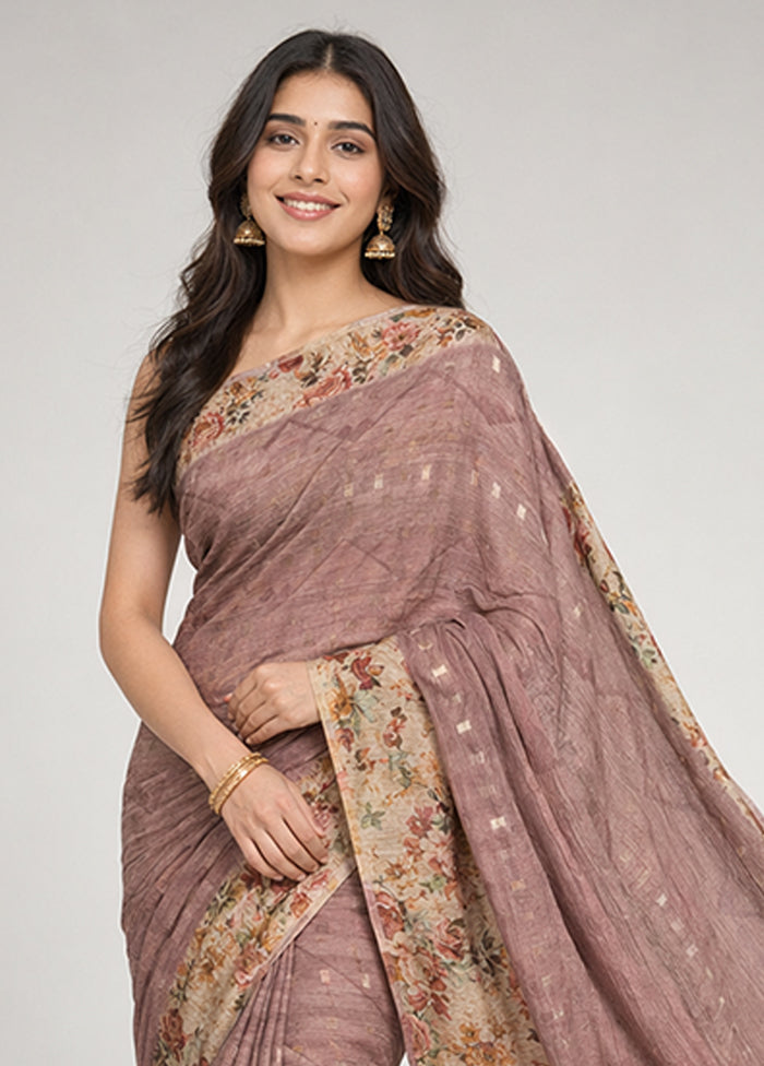 Cream Tussar Silk Saree With Blouse Piece