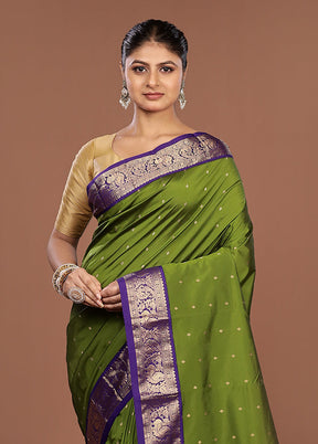 Green Kanjivaram Silk Saree With Blouse Piece