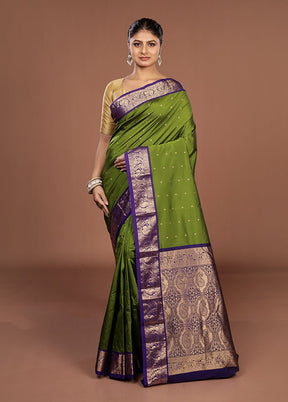 Green Kanjivaram Silk Saree With Blouse Piece