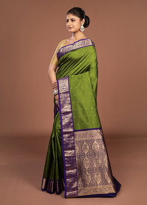 Green Kanjivaram Silk Saree With Blouse Piece