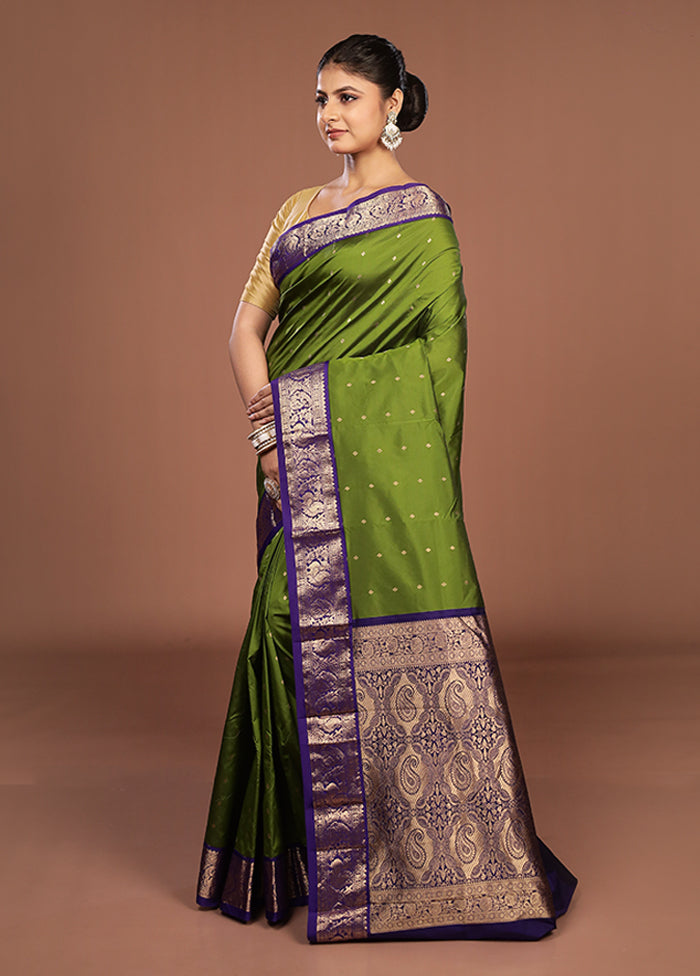 Green Kanjivaram Silk Saree With Blouse Piece