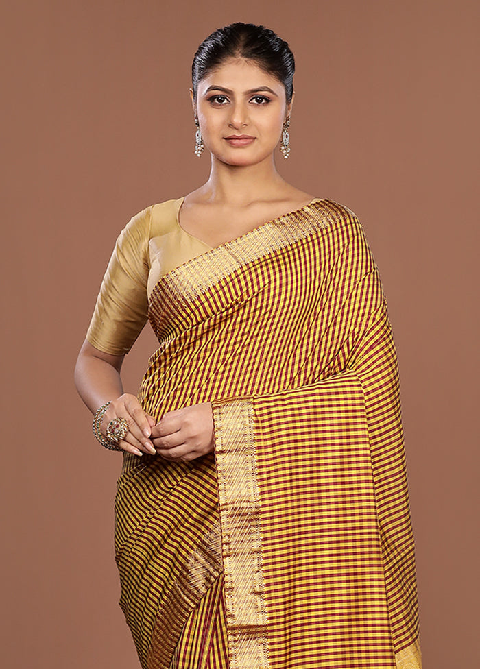 Yellow Kanjivaram Silk Saree With Blouse Piece