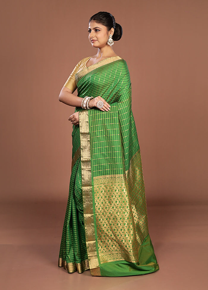 Green Kanjivaram Silk Saree With Blouse Piece