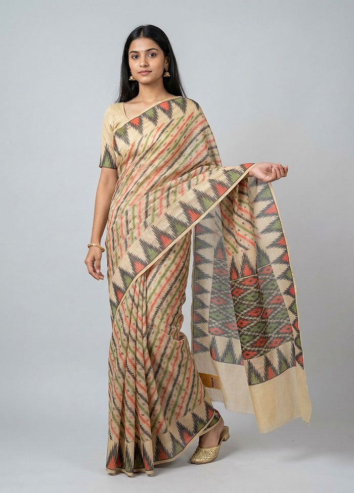 Cream Kora Silk Saree With Blouse Piece