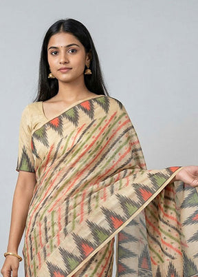Cream Kora Silk Saree With Blouse Piece