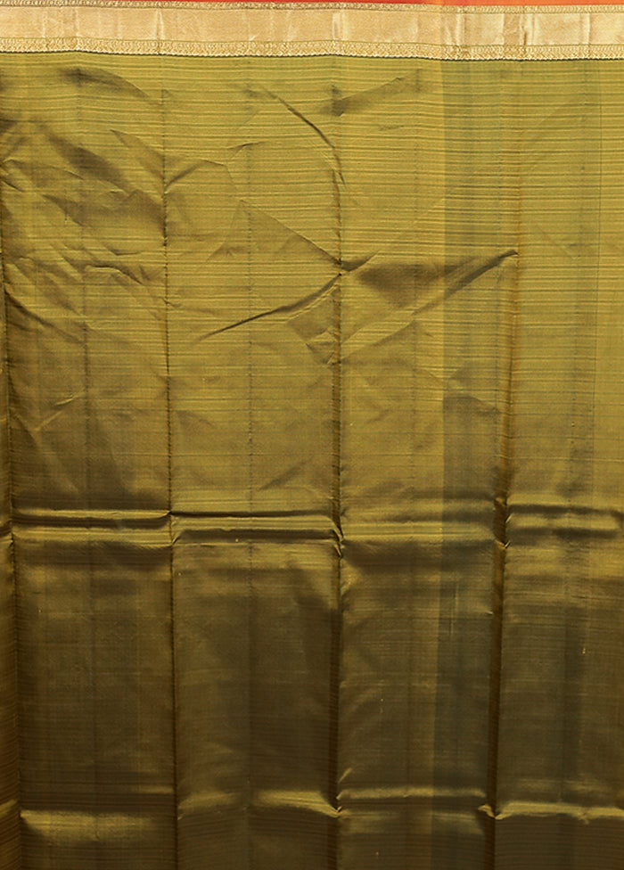 Orange Handloom Kanjivaram Pure Silk Saree With Blouse Piece