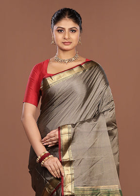 Cream Handloom Kanjivaram Pure Silk Saree With Blouse Piece