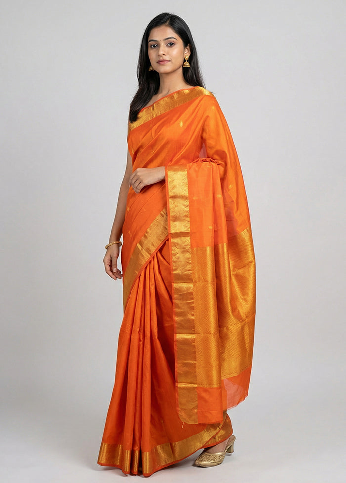 Orange Kanjivaram Silk Saree With Blouse Piece
