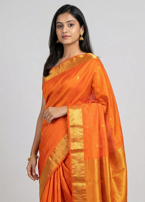 Orange Kanjivaram Silk Saree With Blouse Piece