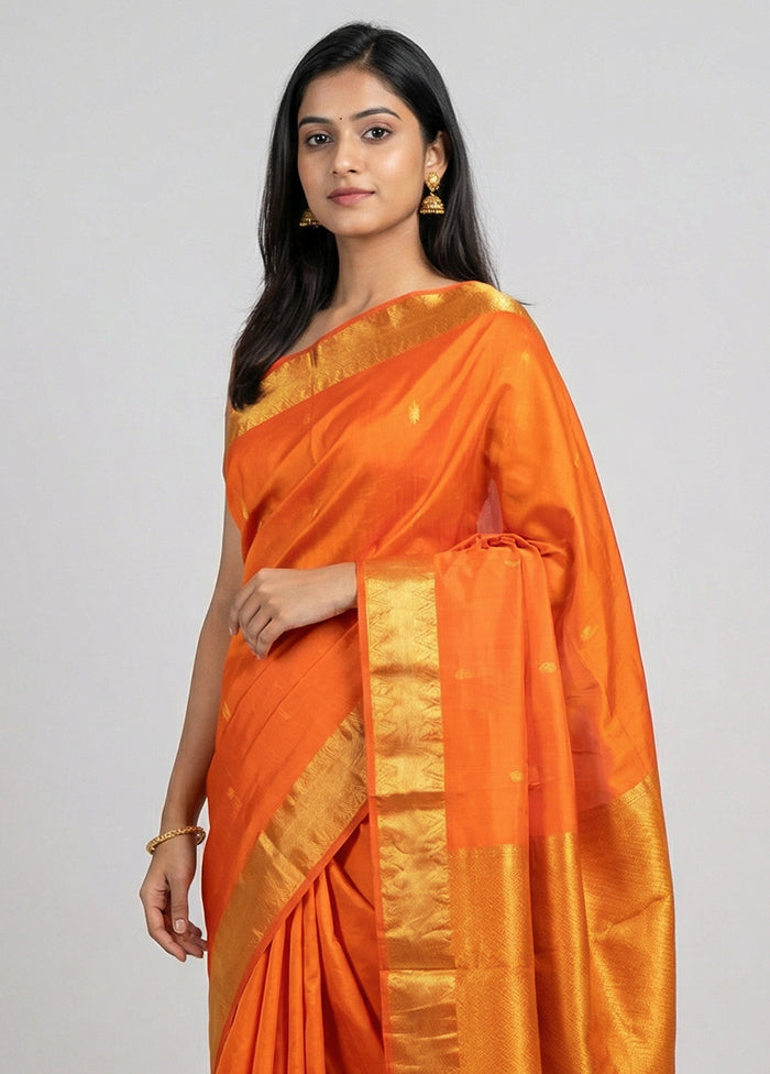 Orange Kanjivaram Silk Saree With Blouse Piece
