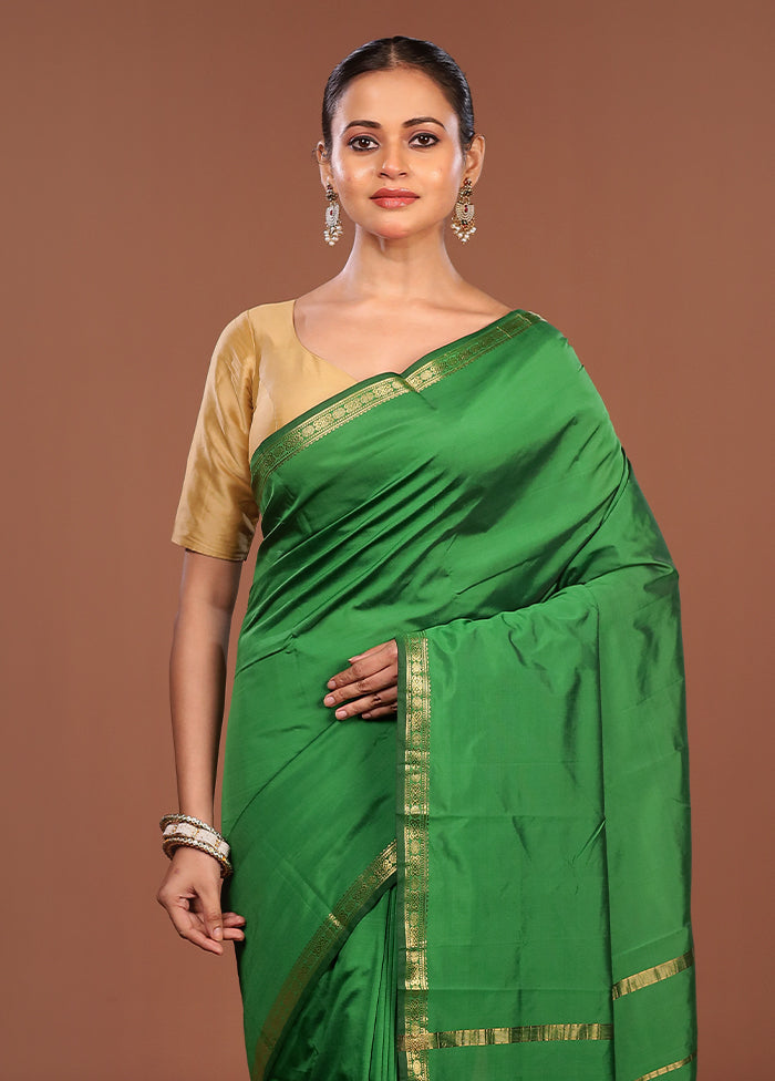 Green Kanjivaram Silk Saree With Blouse Piece