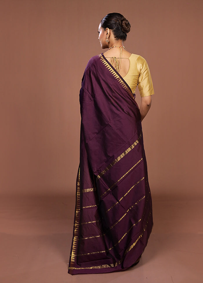 Purple Kanjivaram Silk Saree With Blouse Piece