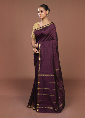 Purple Kanjivaram Silk Saree With Blouse Piece