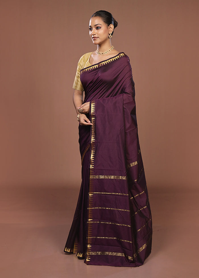 Purple Kanjivaram Silk Saree With Blouse Piece