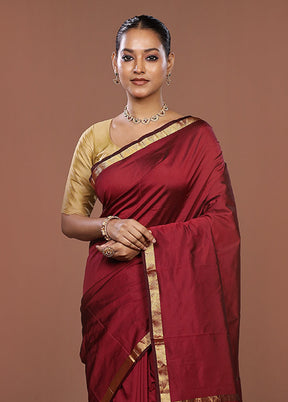 Maroon Kanjivaram Silk Saree With Blouse Piece