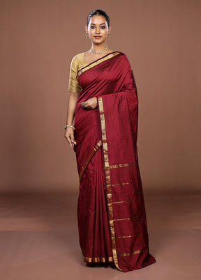 Maroon Kanjivaram Silk Saree With Blouse Piece