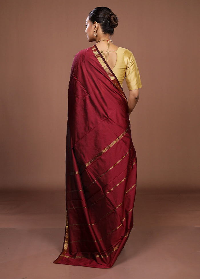 Maroon Kanjivaram Silk Saree With Blouse Piece