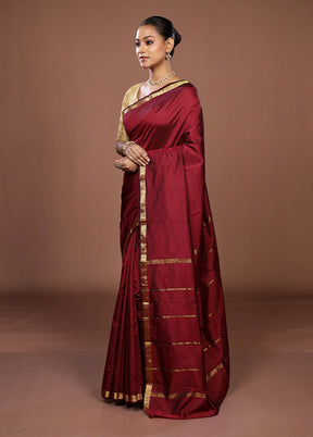 Maroon Kanjivaram Silk Saree With Blouse Piece