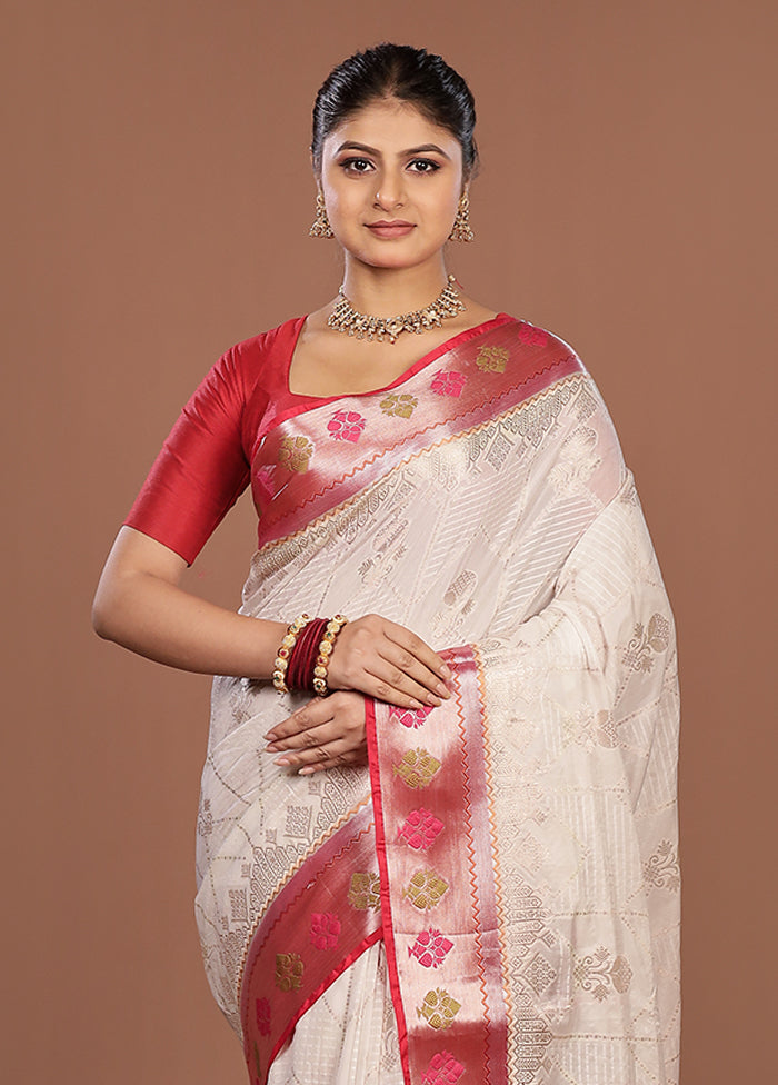 White Dupion Silk Saree With Blouse Piece