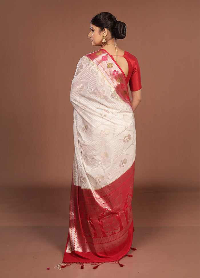 White Dupion Silk Saree With Blouse Piece