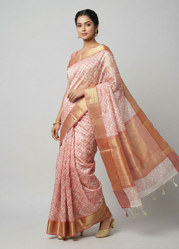 Cream Kora Silk Saree With Blouse Piece