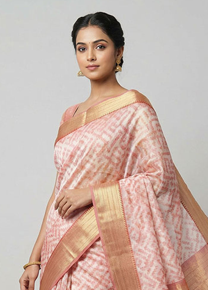 Cream Kora Silk Saree With Blouse Piece